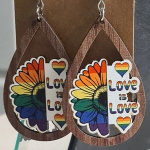 🌈🌈Love is Love Wooden Water Drop Shaped Earrings 🌈🌈